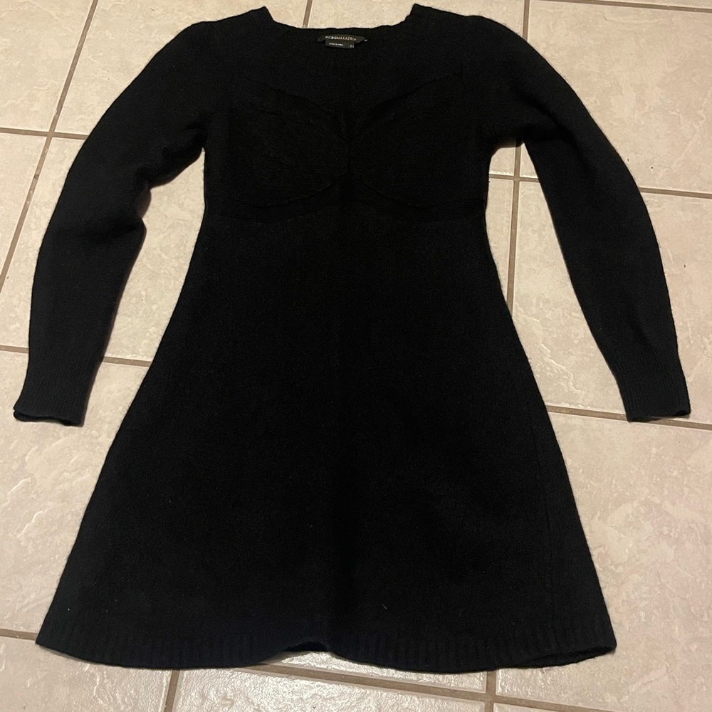 BCBGMaxAzria Women’s Black Long‎ Sleeve Sweater Dress Large Lambswool